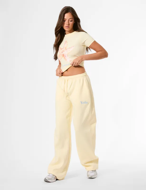 Kaiia Slogan Wide Leg Joggers Lemon sold by Public Desire