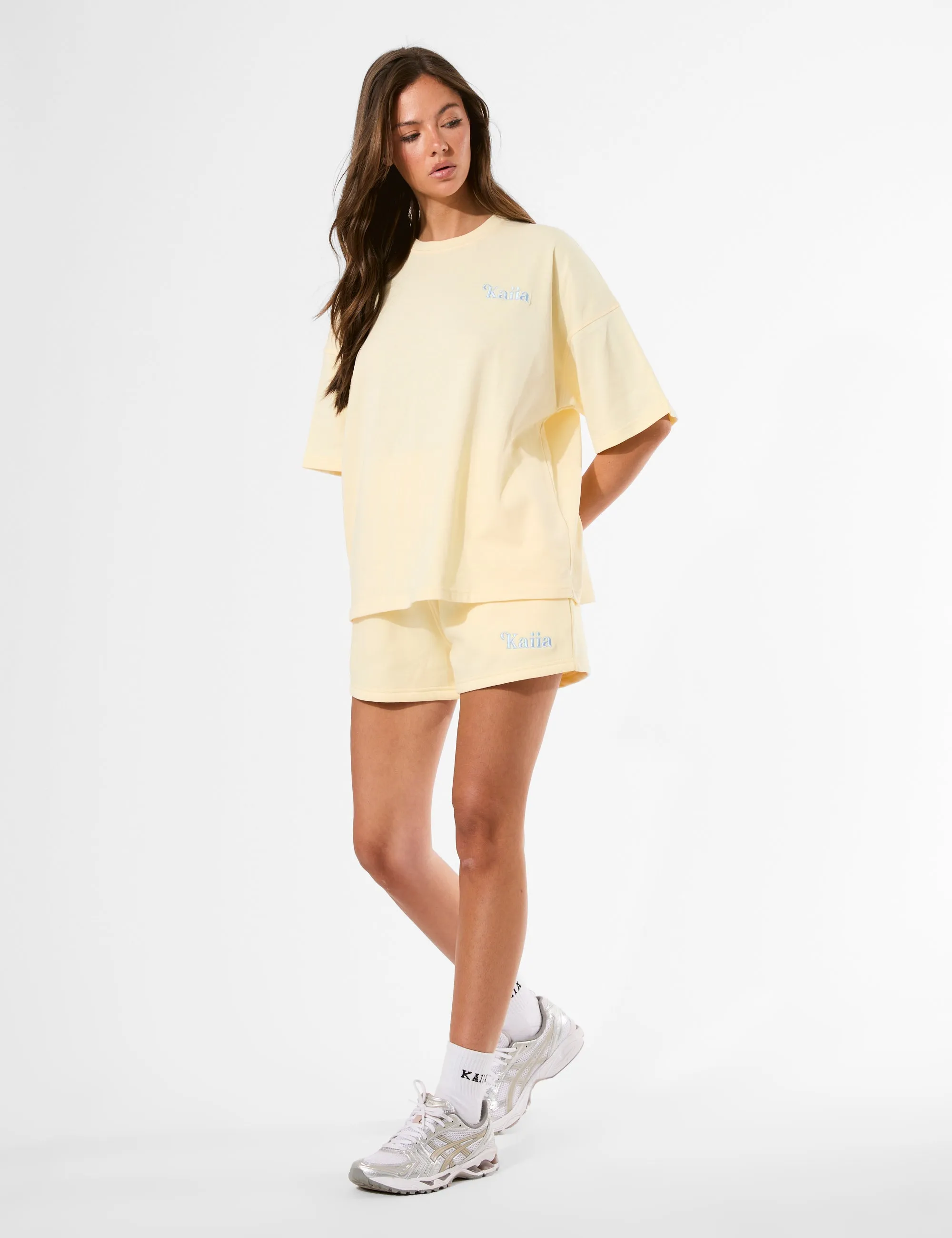 Kaiia Logo Mini Sweat Shorts Lemon sold by Public Desire product image thumbnail 5