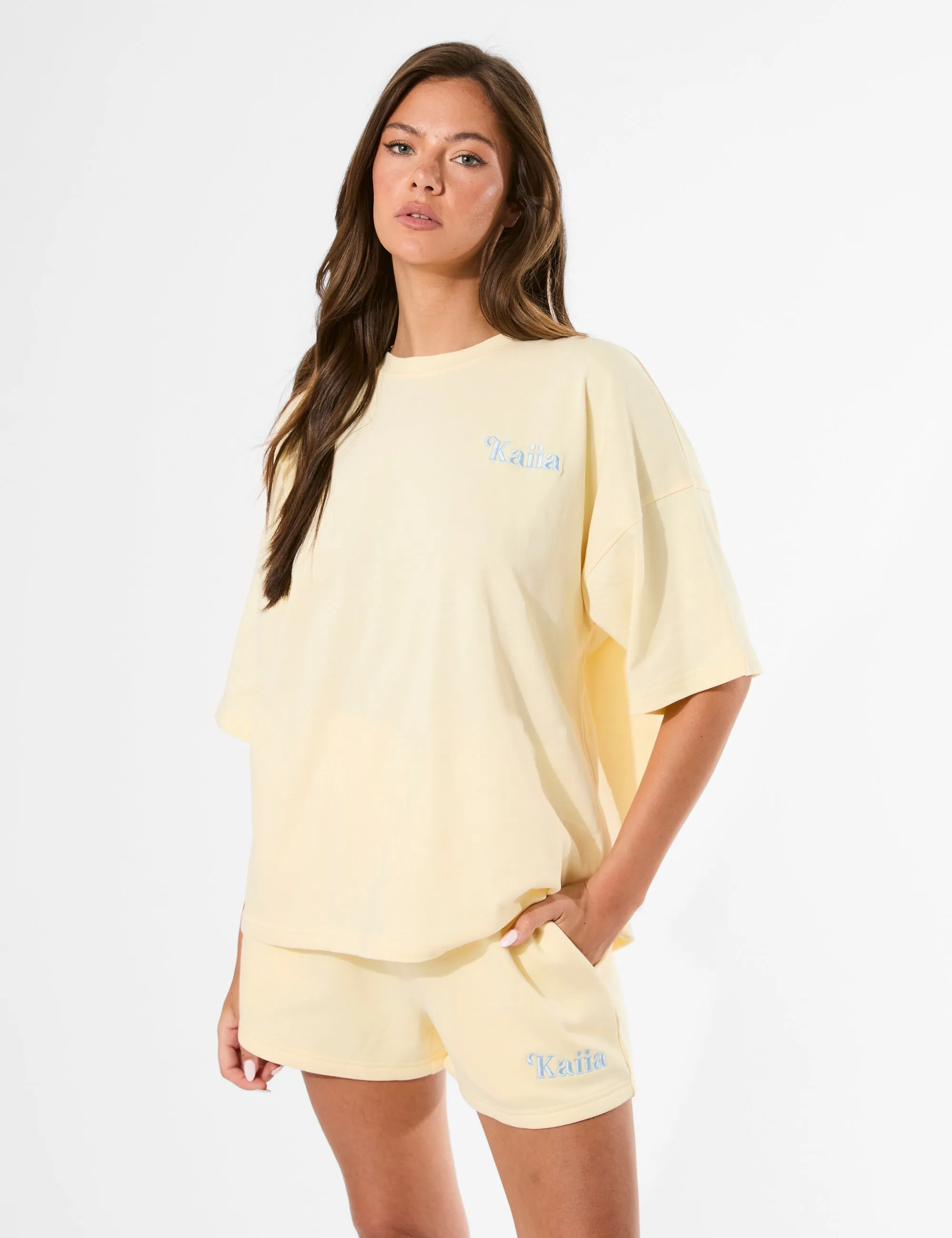 Kaiia Logo Mini Sweat Shorts Lemon sold by Public Desire product image thumbnail 4