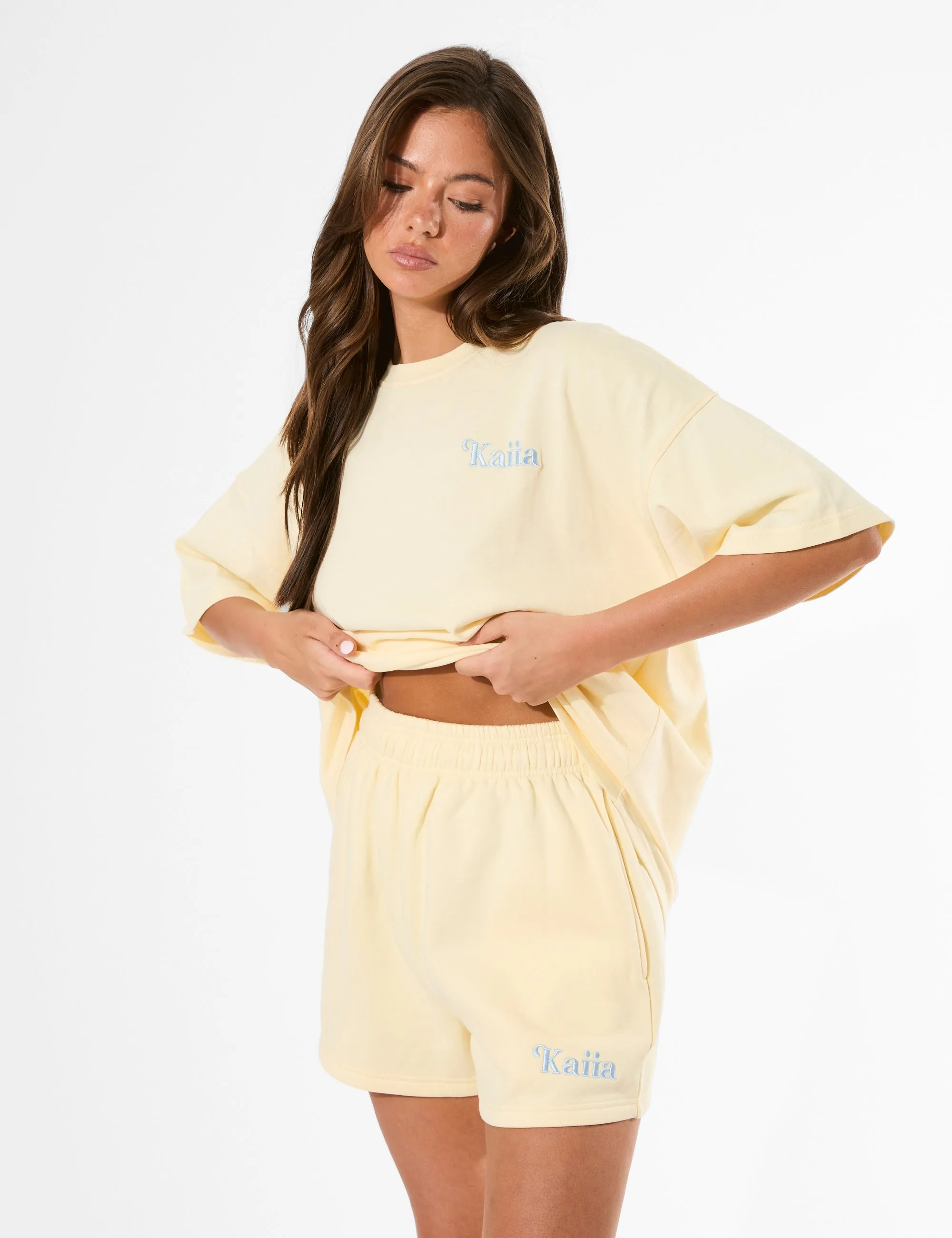 Kaiia Logo Mini Sweat Shorts Lemon sold by Public Desire