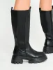 Bryant Black Pu Chunky Sole Elasticated Knee High Boots sold by Public Desire