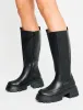 Bryant Black Pu Chunky Sole Elasticated Knee High Boots sold by Public Desire