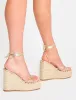 Heated Cracked Light Gold Pu lace Up Jute Wedges sold by Public Desire