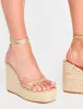 Heated Cracked Light Gold Pu lace Up Jute Wedges sold by Public Desire