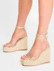 Heated Cracked Light Gold Pu lace Up Jute Wedges sold by Public Desire