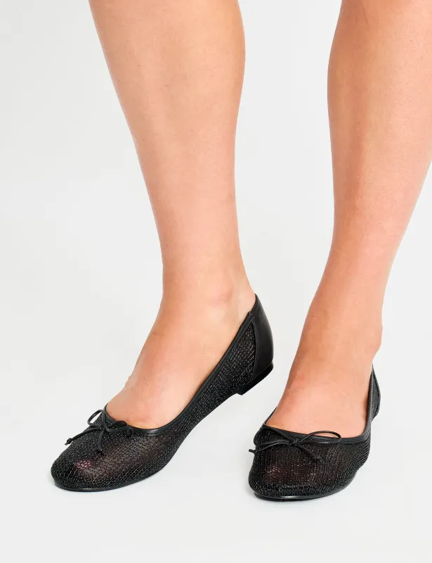 Lula Black Mesh Flat Ballet Pumps sold by Public Desire