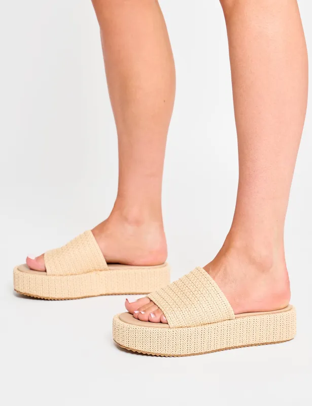 Sangria Natural Woven Flatform Sandals made by Public Desire