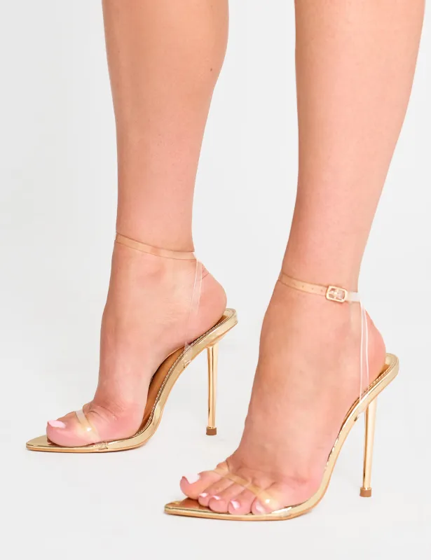 Legacy Perspex Mirror Gold Clear Barely There Stiletto High Heels sold by Public Desire