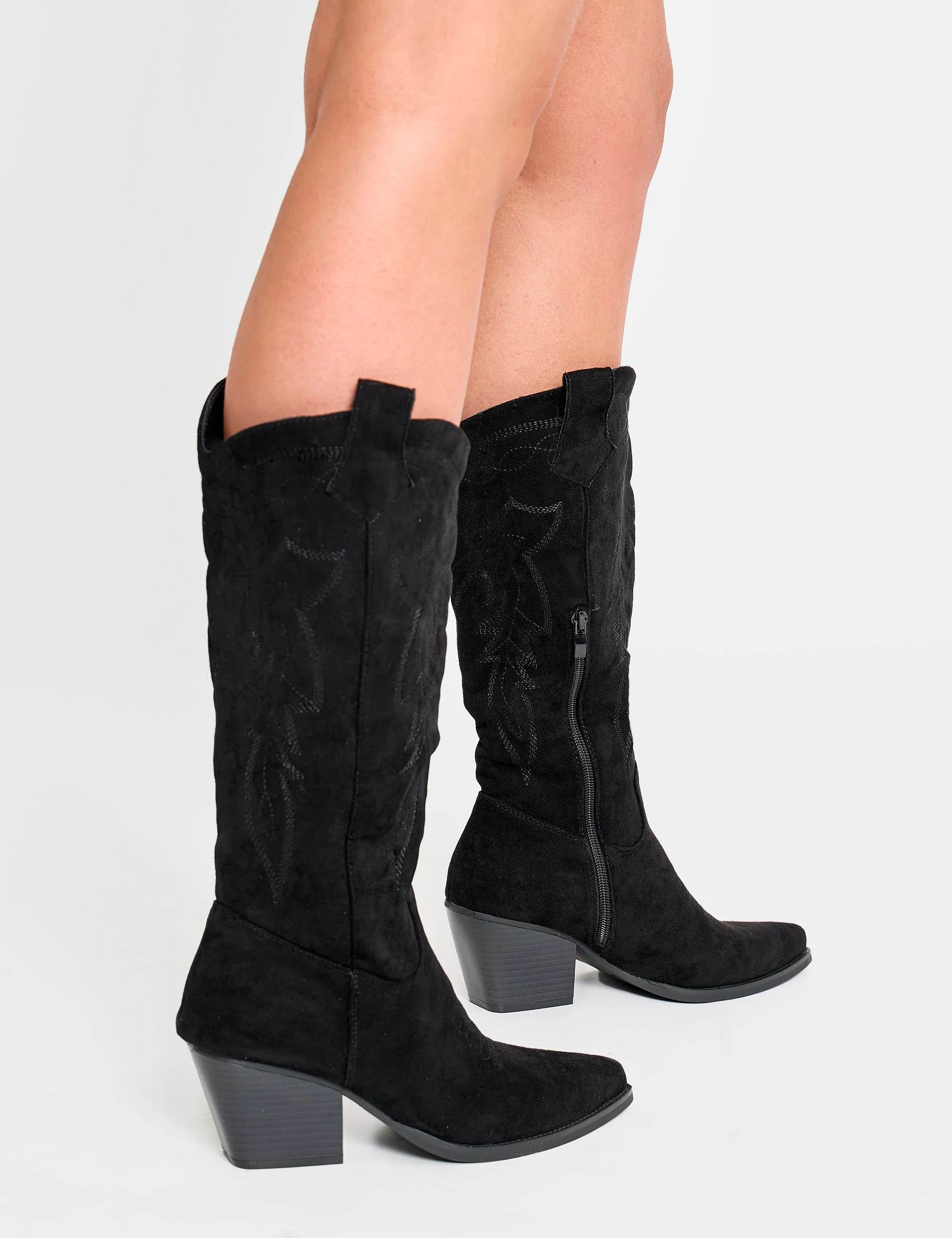 Uptown Girl Black Suedette Western Cowboy Knee High Boots sold by Public Desire product image thumbnail 2