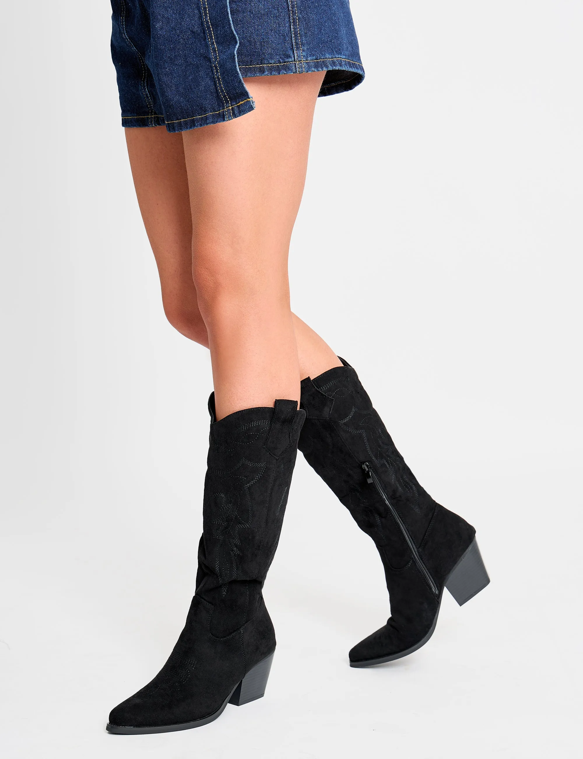 Uptown Girl Black Suedette Western Cowboy Knee High Boots sold by Public Desire product image thumbnail 3