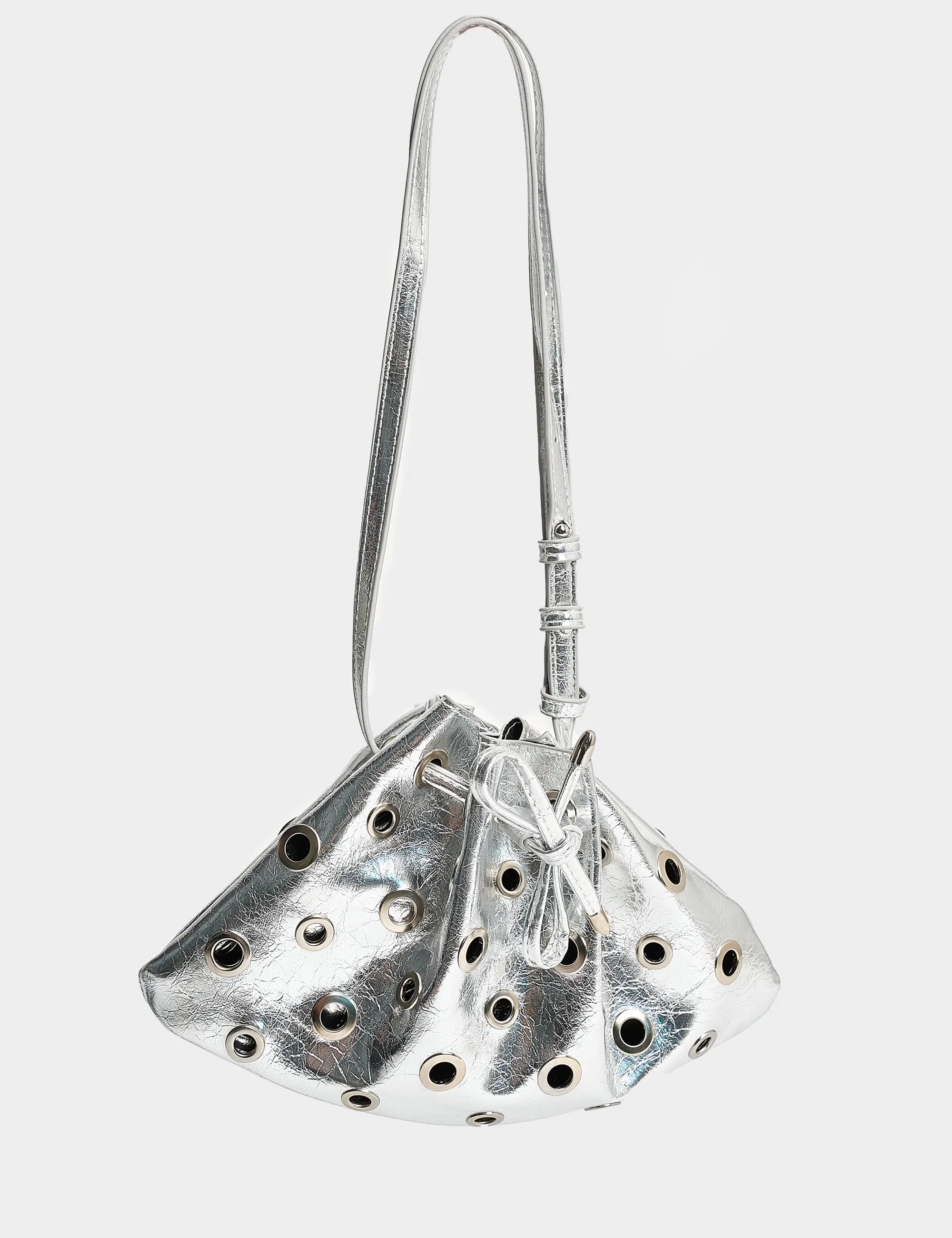 The Azura Silver Eyelet Detail Shoulder Bag sold by Public Desire