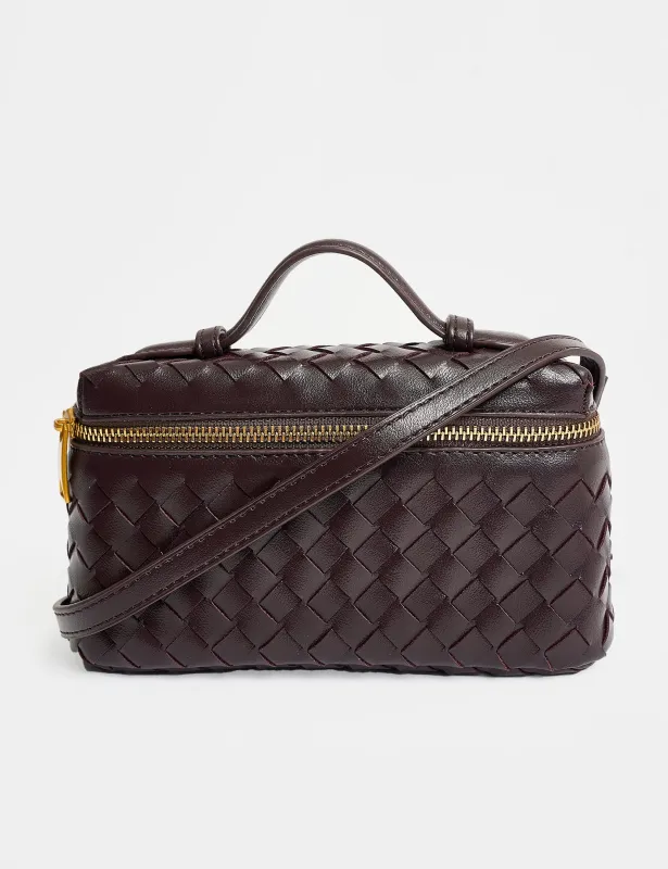 The Maddie Chocolate Brown Weave Cross Body Bag sold by Public Desire