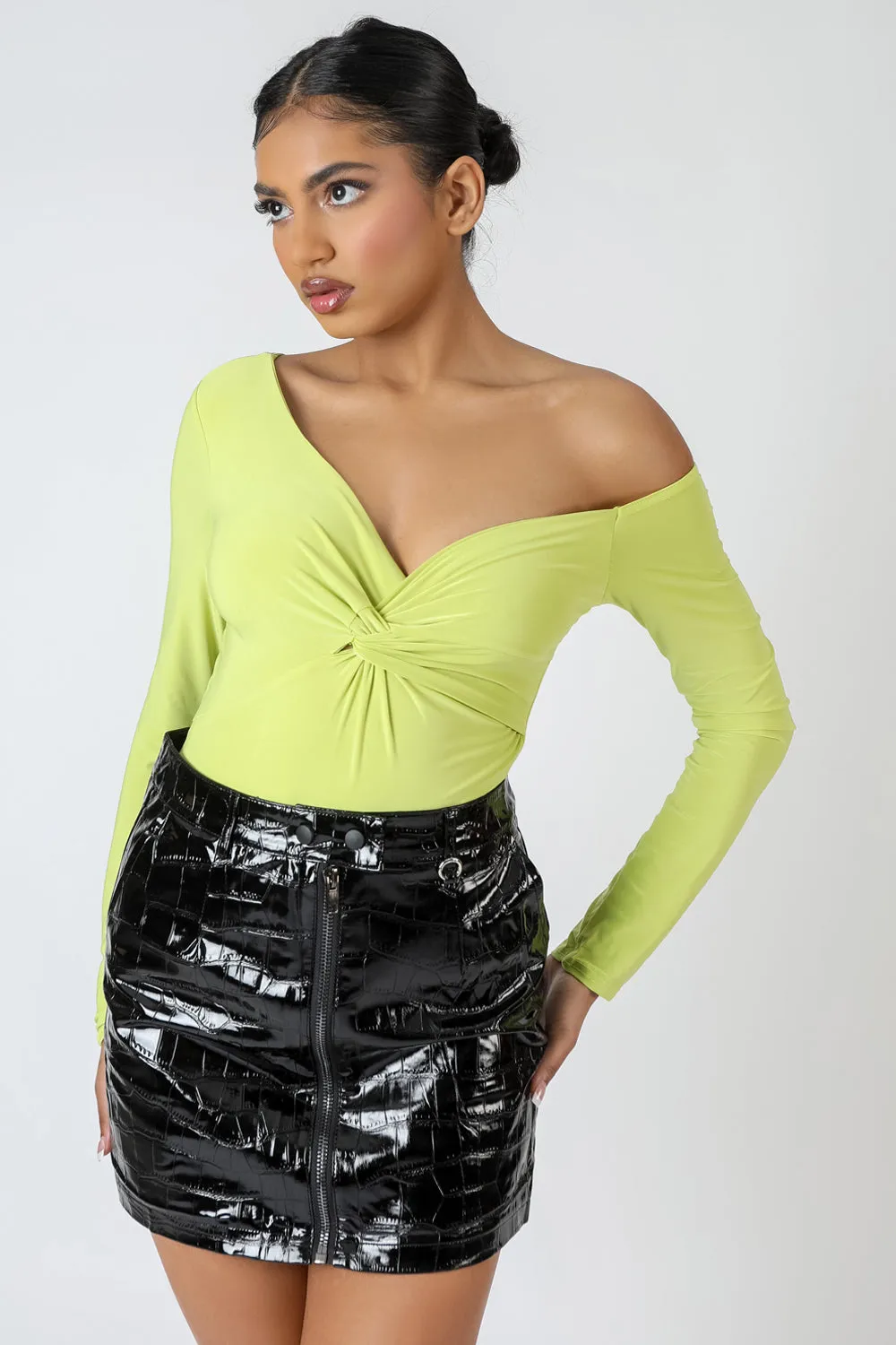 Twist Wrap Gather Long Sleeve Bodysuit sold by Public Desire