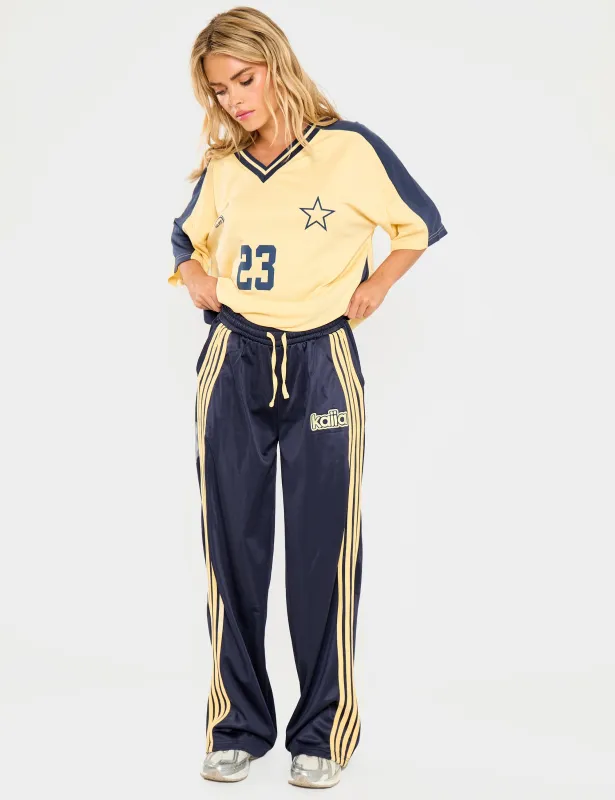 Kaiia Printed Tricot Joggers Navy & Yellow made by Public Desire