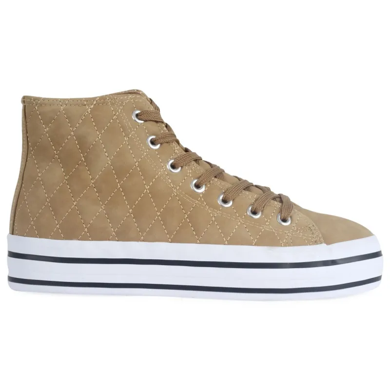 Beige Quilted High Top Trainers sold by Public Desire