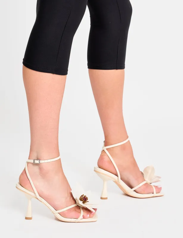 Hydrangea Stone Patent Flower Barely There Square Toe Mid Heels sold by Public Desire