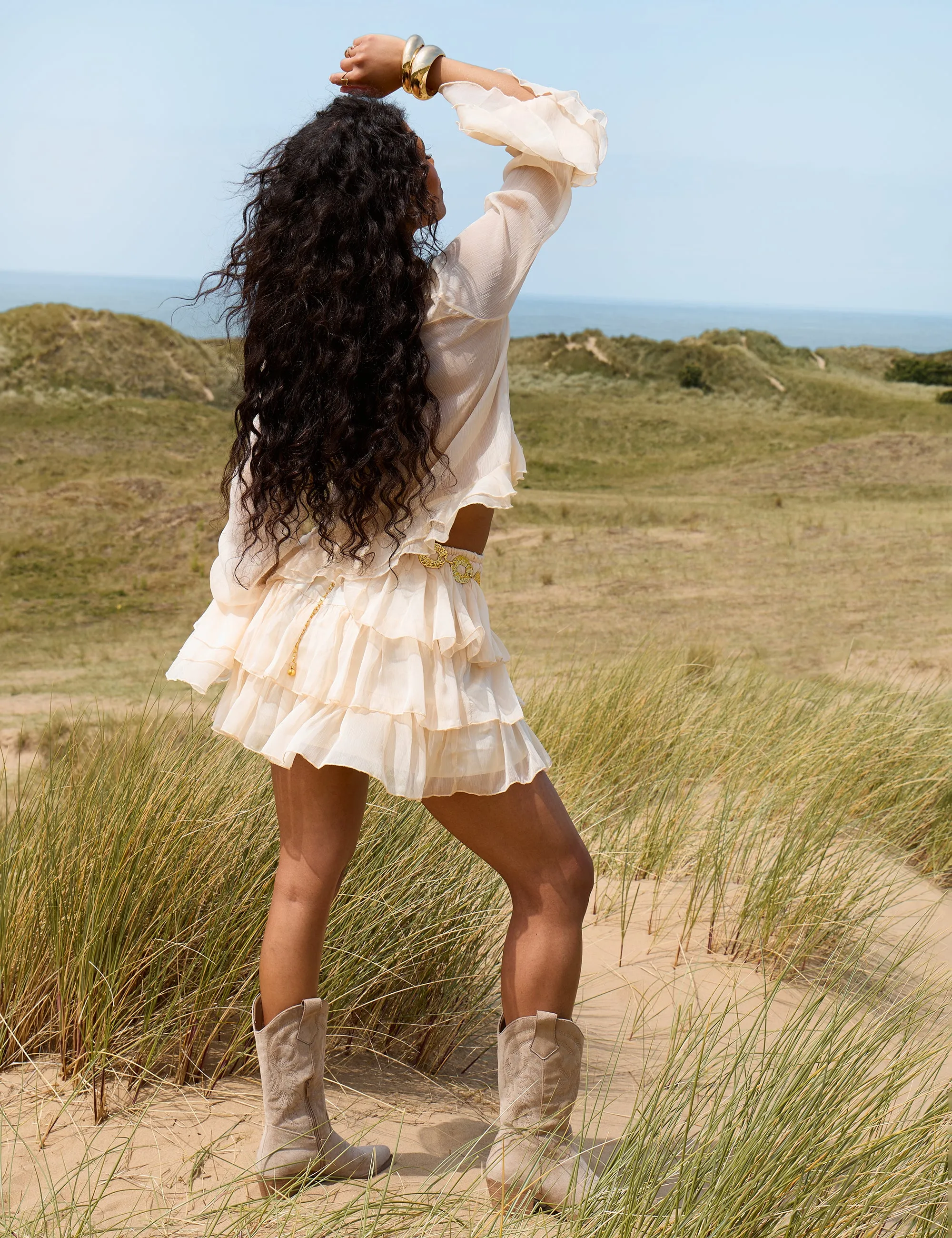 Sheer Ruffled Long Sleeve Crop Top Stone sold by Public Desire product image thumbnail 3