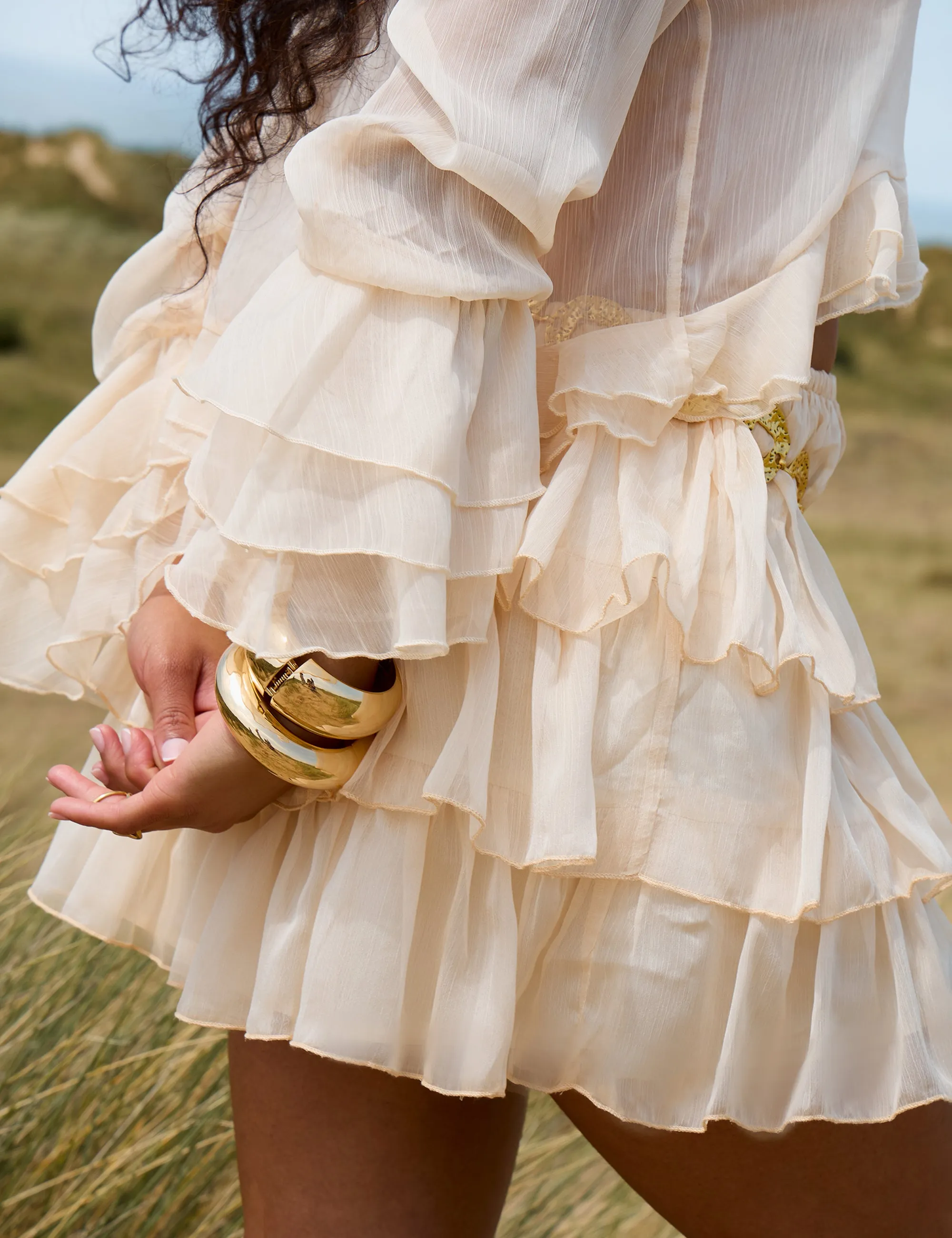 Sheer Ruffled Long Sleeve Crop Top Stone sold by Public Desire product image thumbnail 4