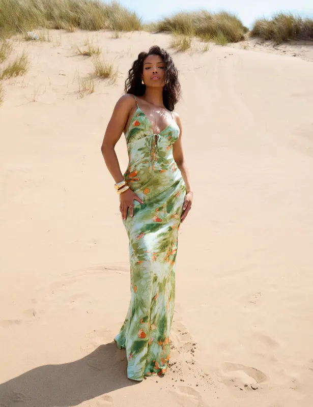 Open Back Water Colour Cami Maxi Dress Green sold by Public Desire