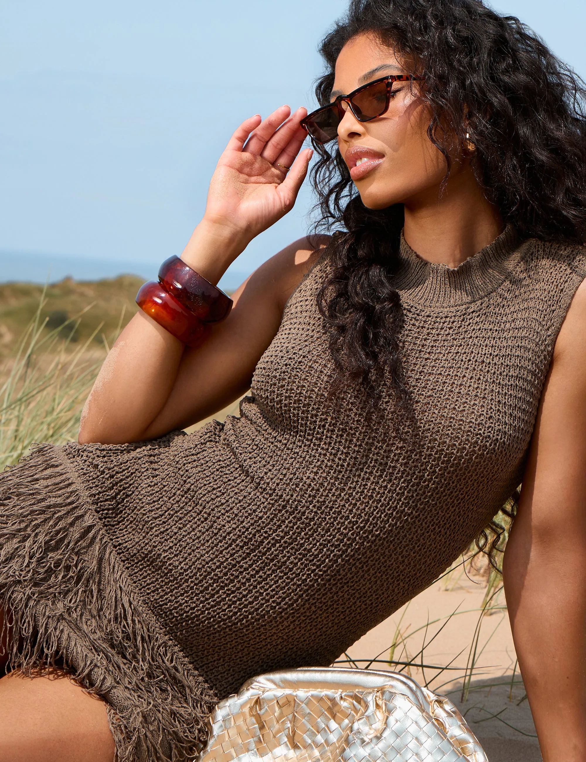 Tassel Hem Fine Knit Mini Dress Khaki sold by Public Desire product image thumbnail 2