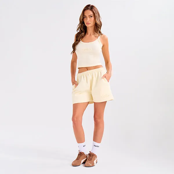 Kaiia Embossed Logo Sweat Shorts Lemon sold by Public Desire