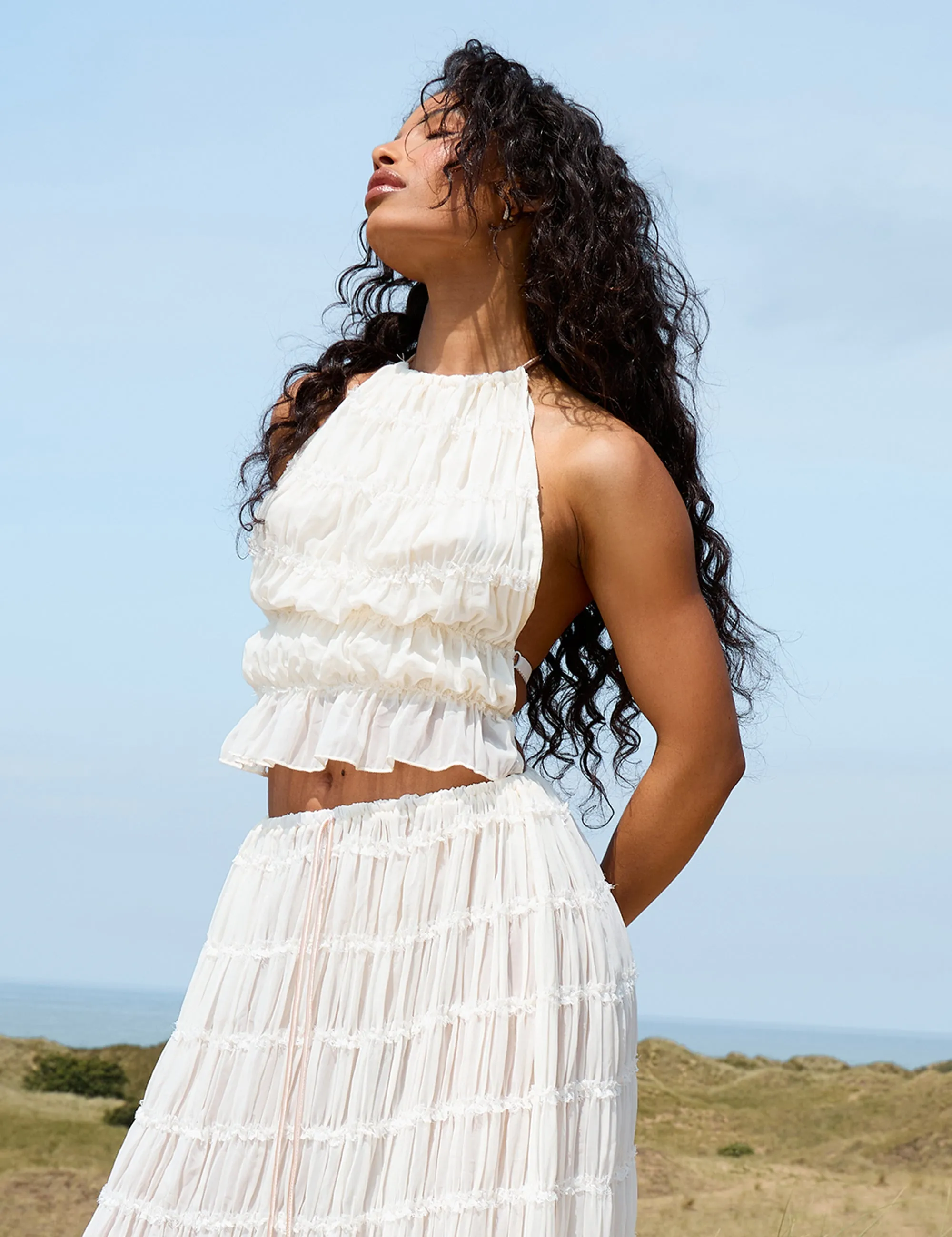 Chiffon Ruched High Neck Backless Top Cream sold by Public Desire