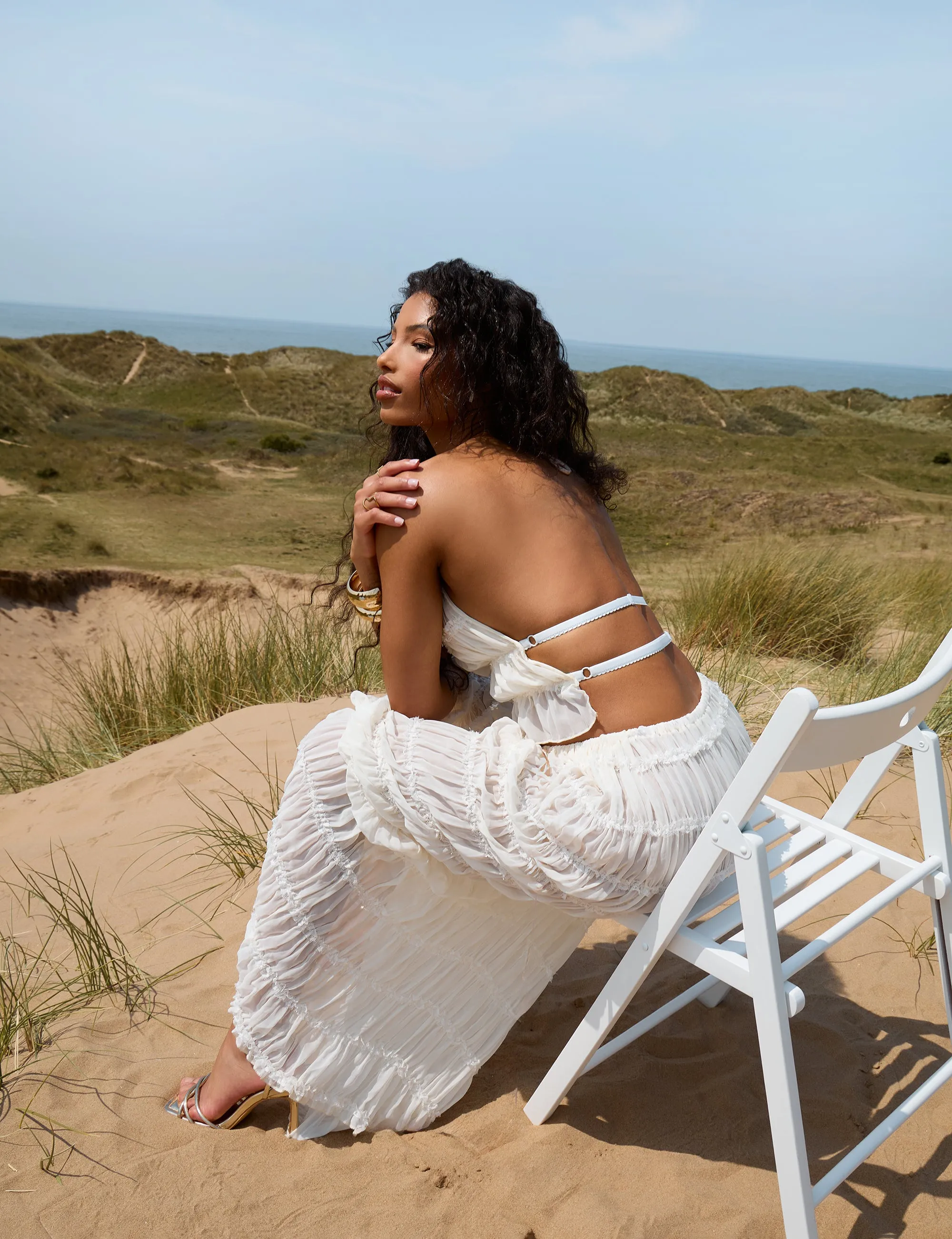 Chiffon Ruched High Neck Backless Top Cream sold by Public Desire product image thumbnail 2