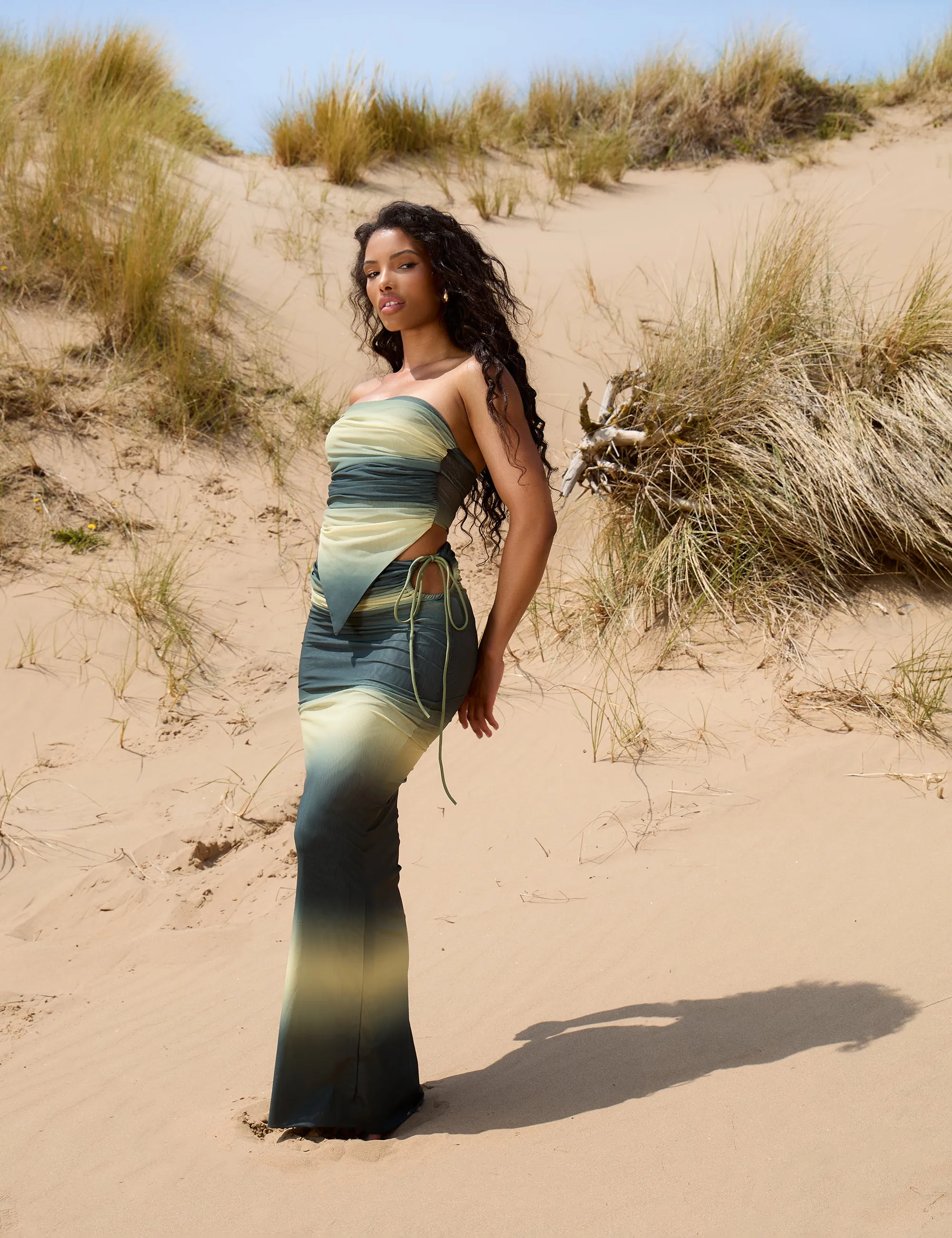 Bandeau Crop Top & Maxi Skirt Co Ord Tie Dye Khaki sold by Public Desire product image thumbnail 5