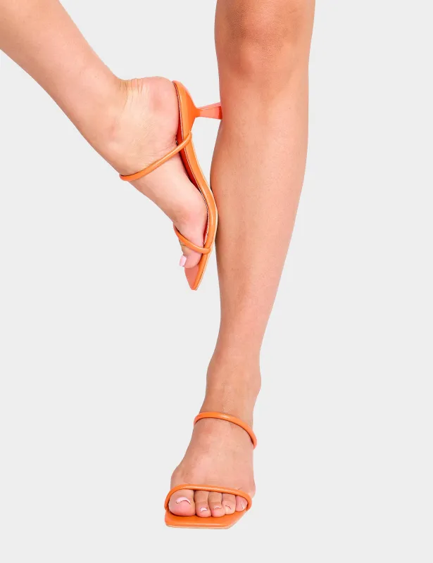 Zavia Orange Square Toe Mules Sandal Heels | Parallel