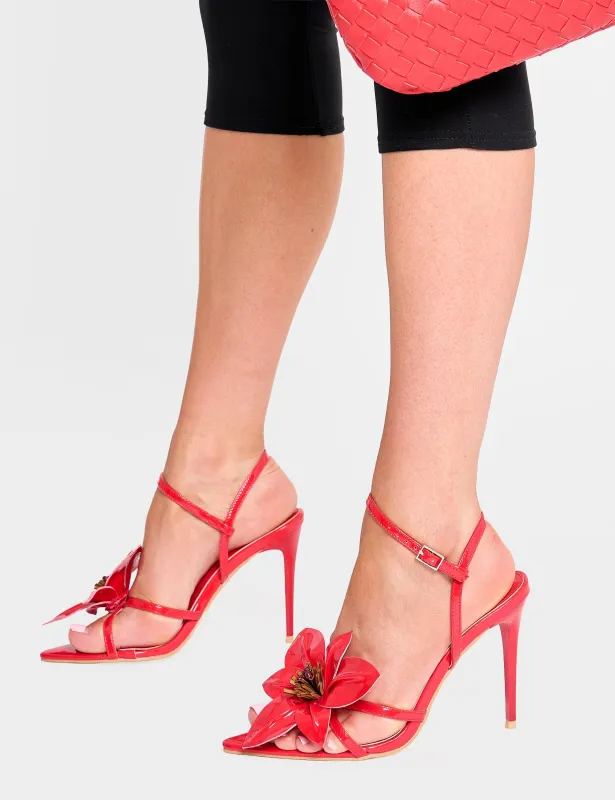 Ondine Red Patent 3D Floral Barely There Stiletto High Heels sold by Public Desire