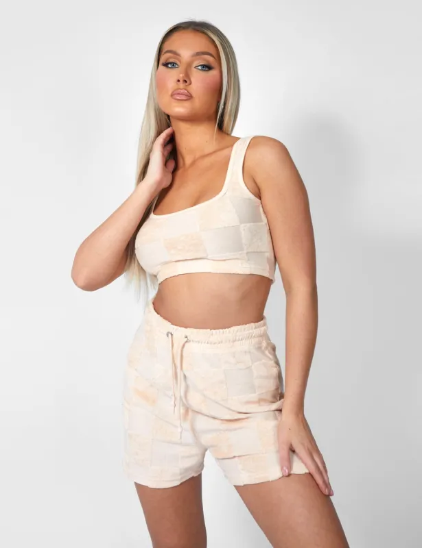 Checkerboard Towelling Scoop Neck Top Sand made by Public Desire