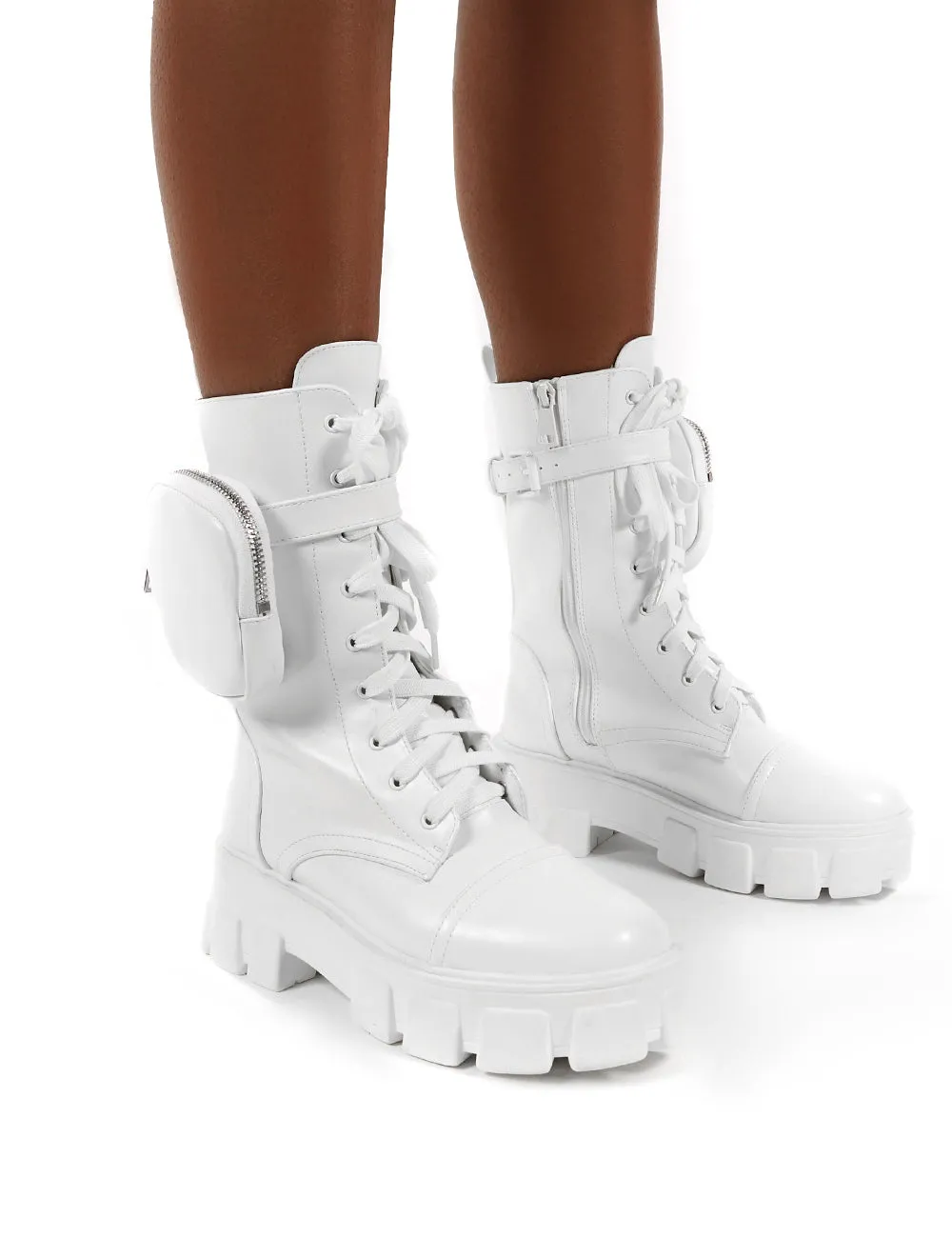 Intention White Chunky Sole Pouch Ankle Boots sold by Public Desire