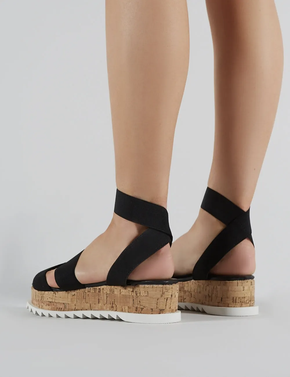 Cassie Elasticated Strappy Flatform Sandals in Black sold by Public Desire product image thumbnail 4