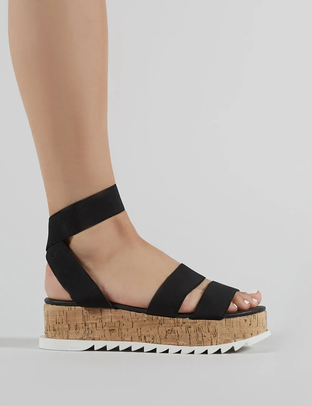Cassie Elasticated Strappy Flatform Sandals in Black sold by Public Desire product image thumbnail 5