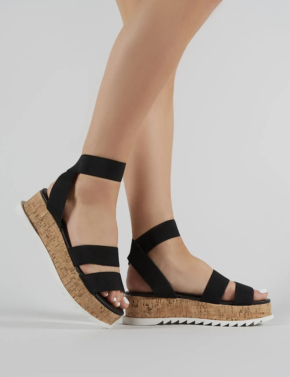 Cassie Elasticated Strappy Flatform Sandals in Black sold by Public Desire product image thumbnail 2
