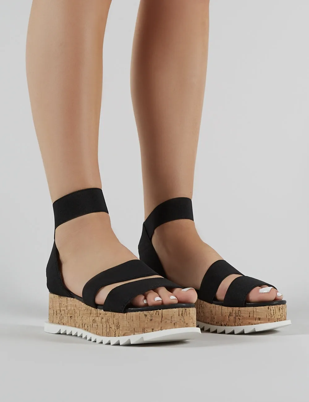 Cassie Elasticated Strappy Flatform Sandals in Black sold by Public Desire product image thumbnail 3