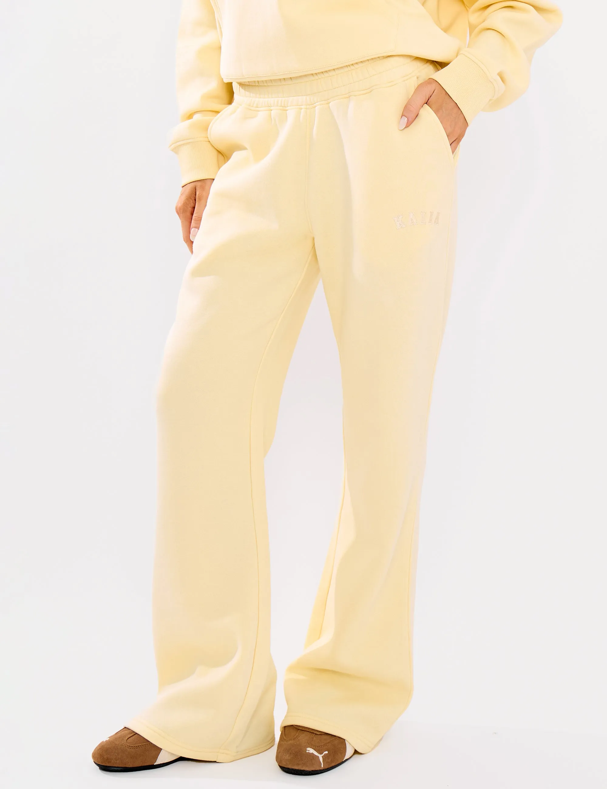 Kaiia Logo Flared Wide Leg Joggers Lemon sold by Public Desire product image thumbnail 3