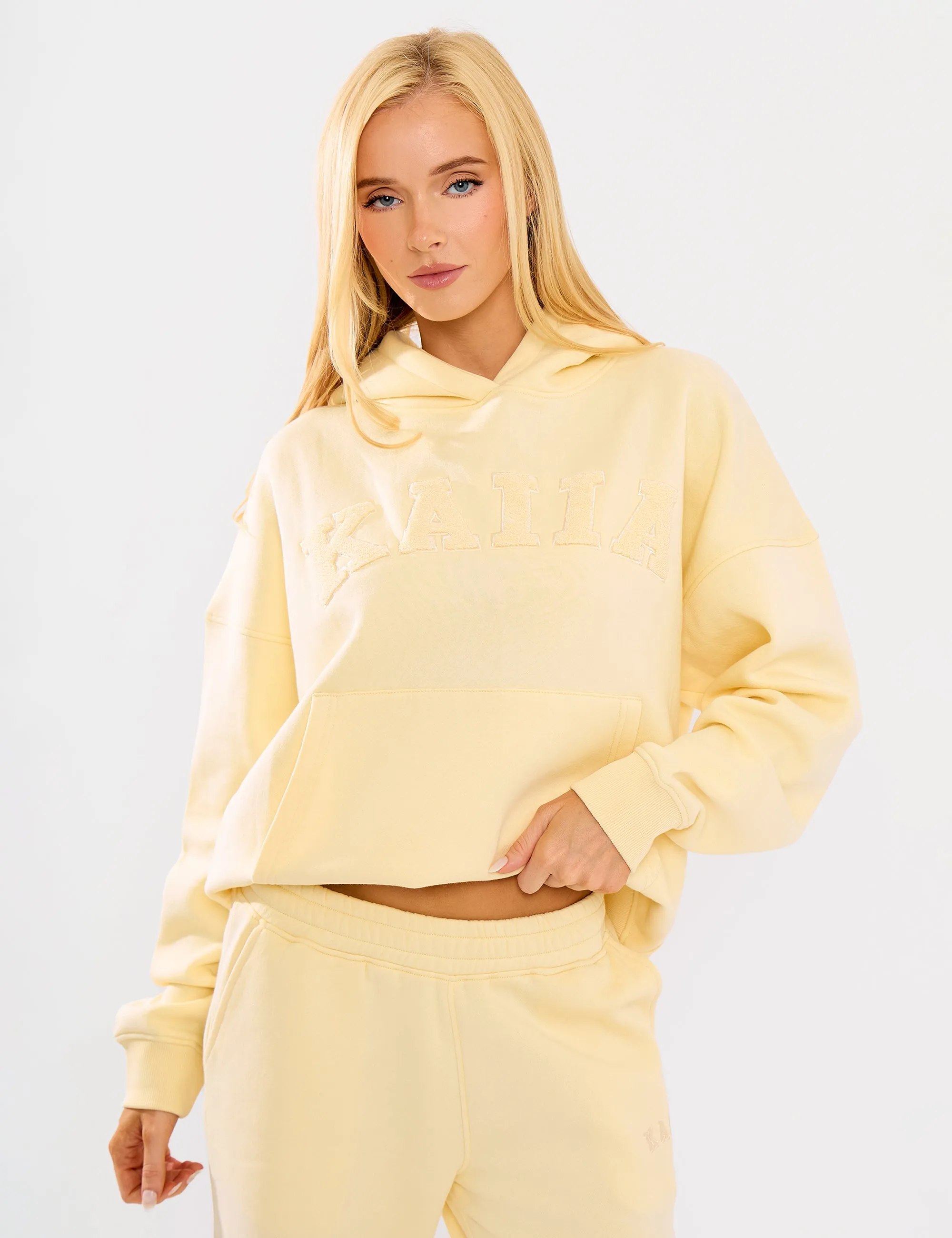 Kaiia Borg Slogan Oversized Hoodie Lemon sold by Public Desire