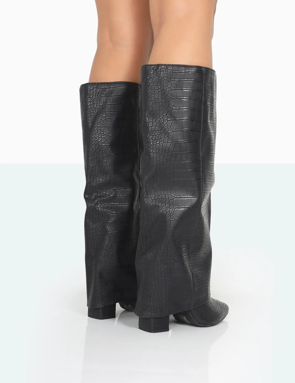 Zendaya Wide Fit Matt Black Croc Pointed Toe Knee High Boots sold by Public Desire product image thumbnail 4