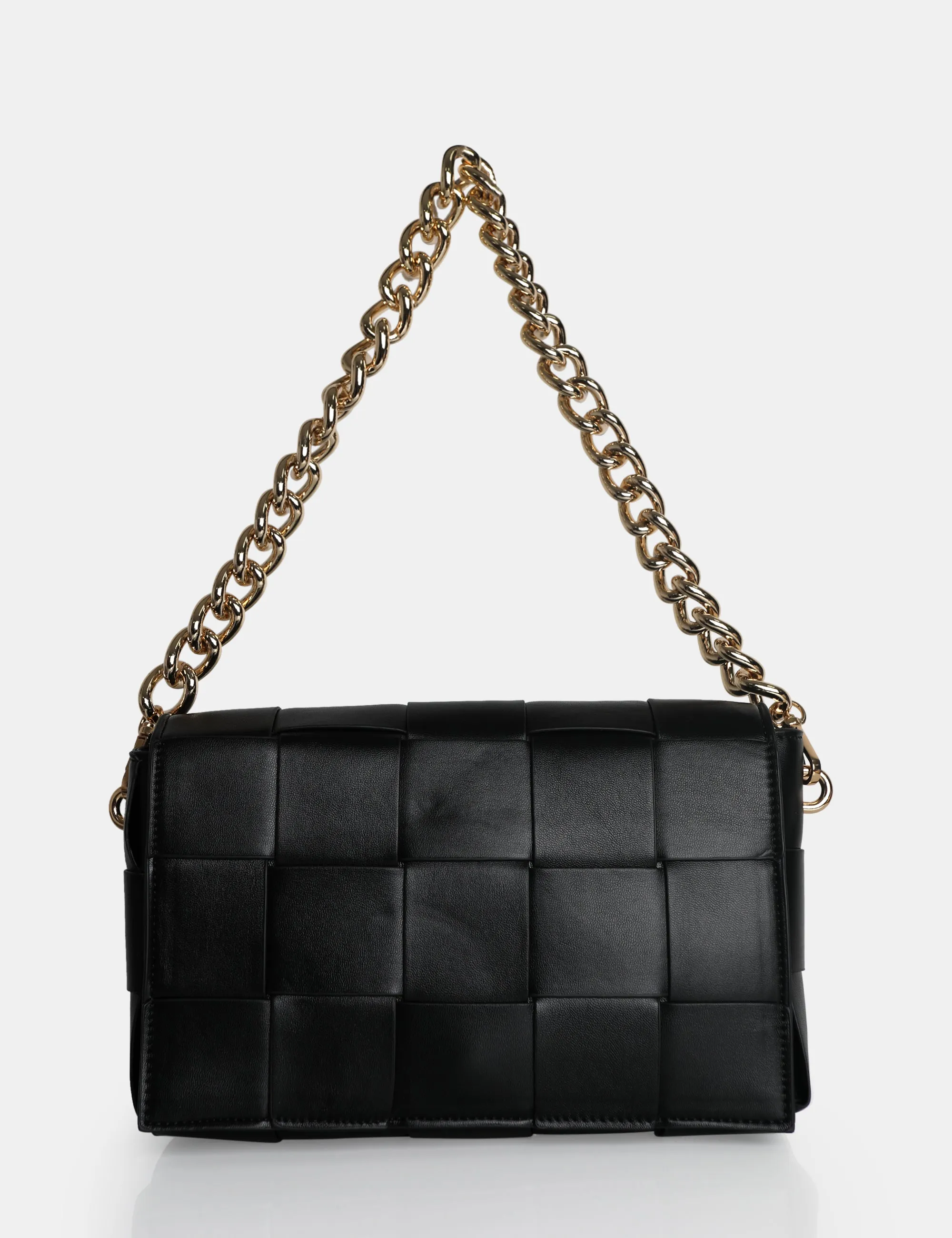 The Mayan Black Weave Gold Chain Detail Shoulder Bag sold by Public Desire