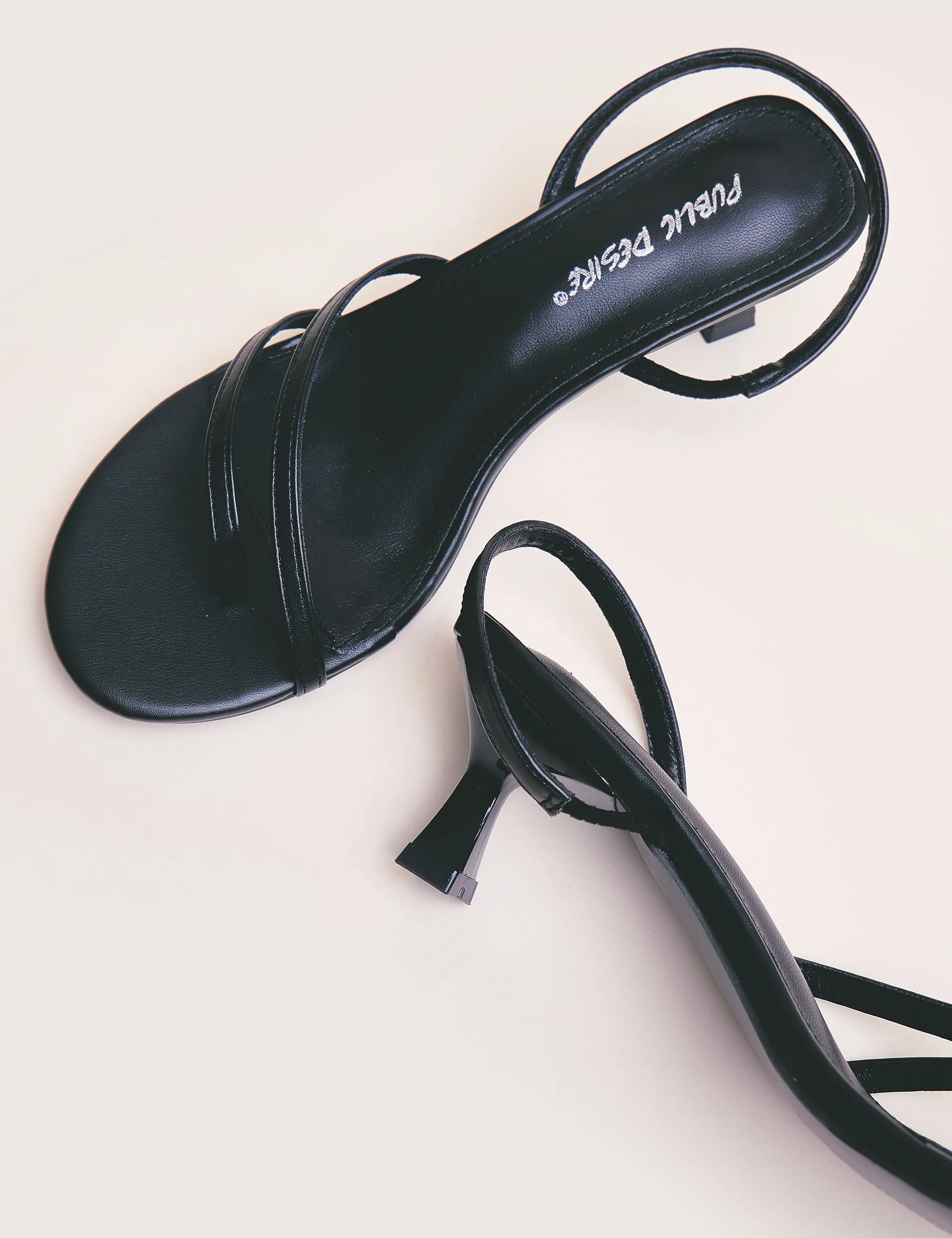 Helios Black Pu Asymmetric Toe Strap Sling Back Mid Heels sold by Public Desire product image thumbnail 2