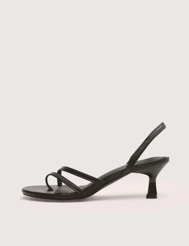 Helios Black Pu Asymmetric Toe Strap Sling Back Mid Heels made by Public Desire