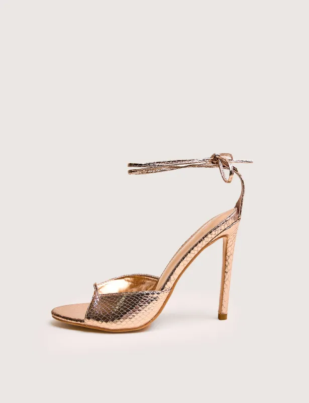 Kalisto Gold Snake Pu Lace Up Round Toe Mid Heels made by Public Desire