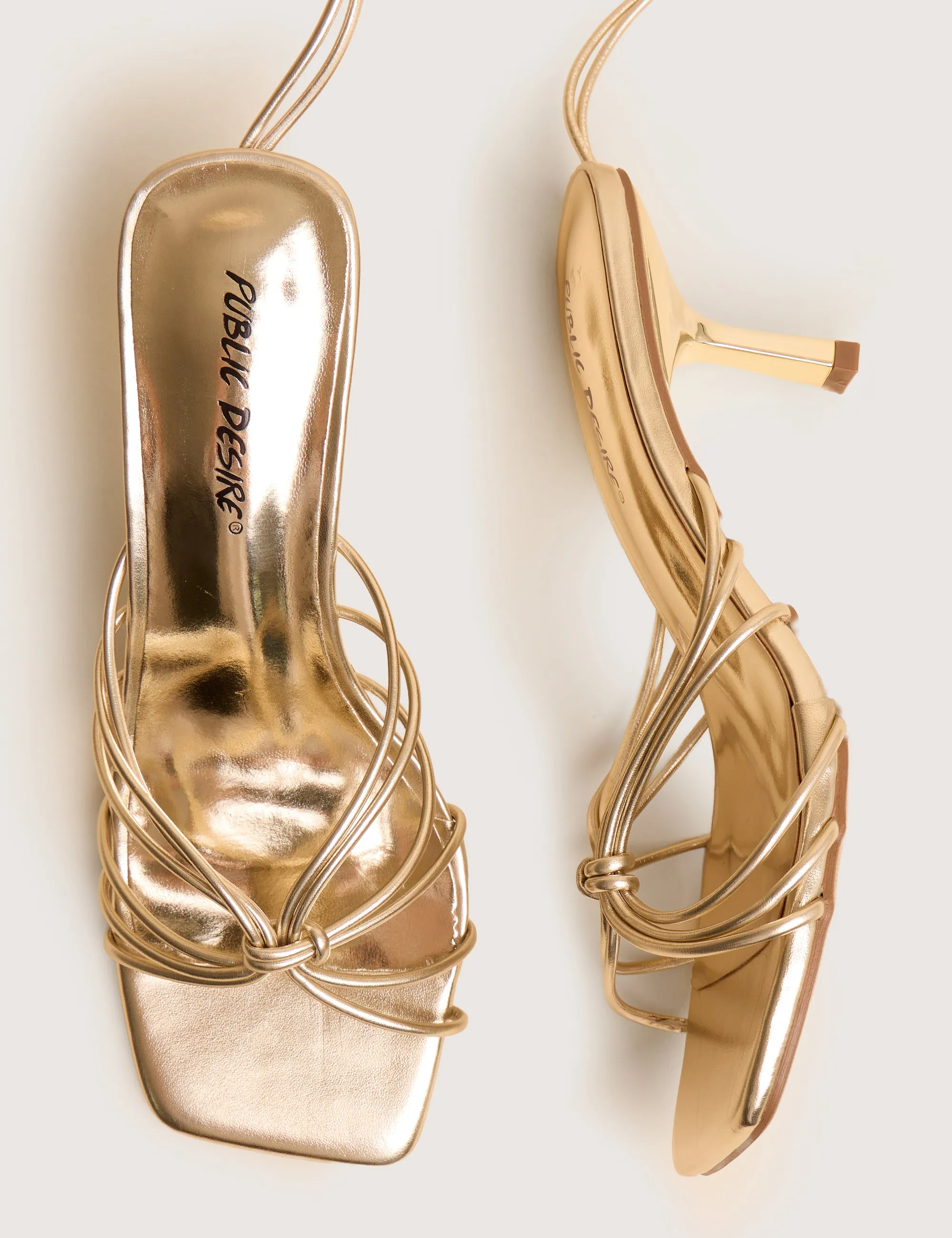 Nora Wide Fit Gold Pu Lace Up Strappy Mid Heels sold by Public Desire product image thumbnail 4