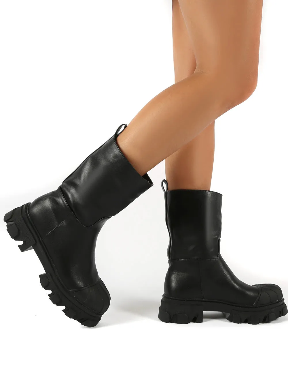 Showdown Black Calf High Chunky Sole Boots sold by Public Desire product image thumbnail 2