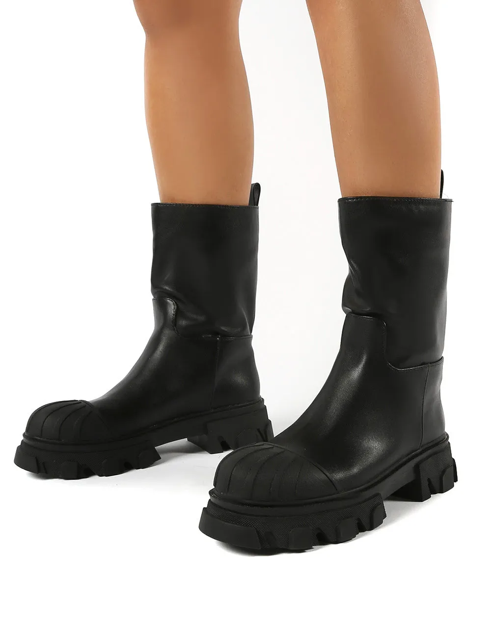 Showdown Black Calf High Chunky Sole Boots sold by Public Desire product image thumbnail 3
