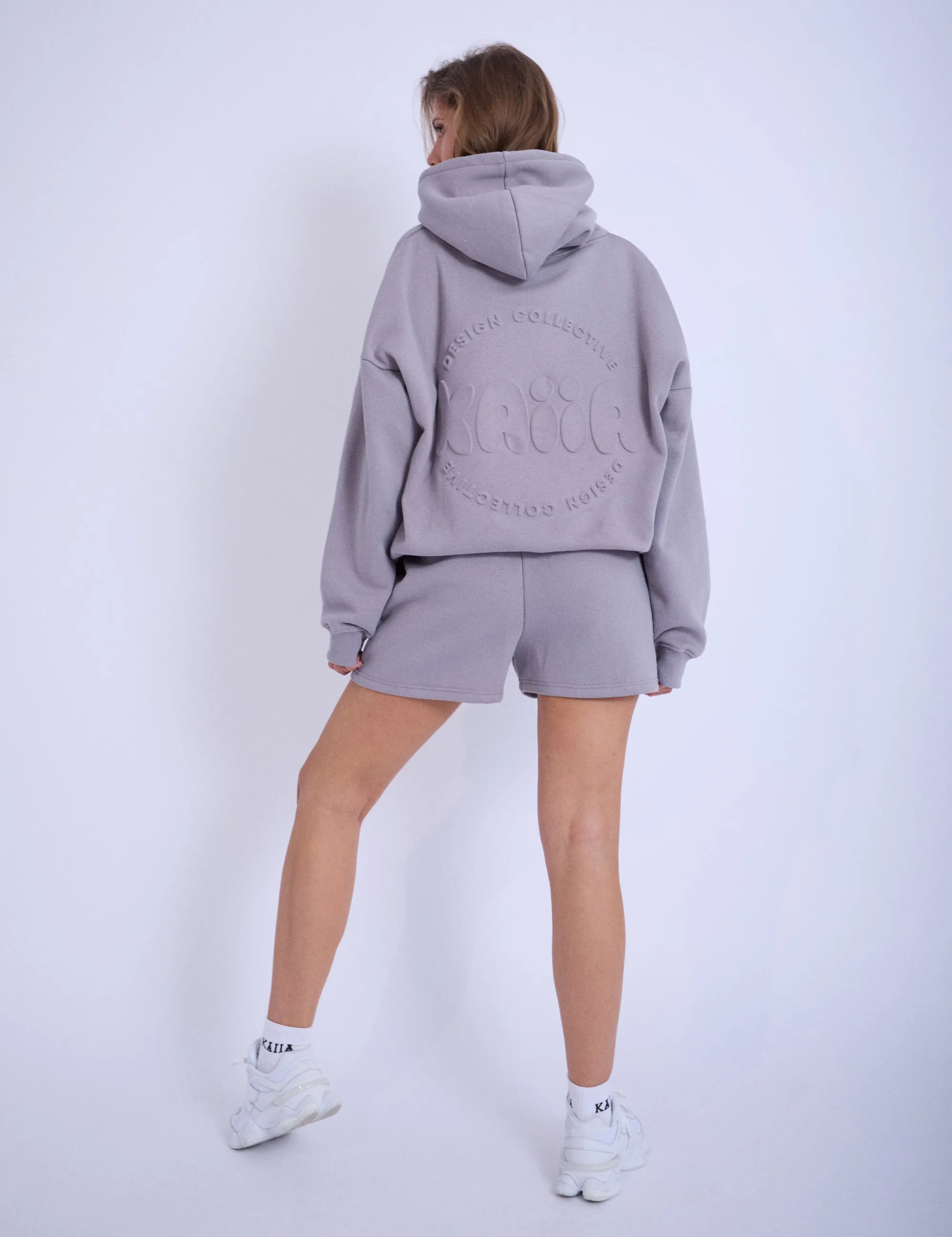 Kaiia Embossed Bubble Logo Oversized Hoodie Slate Grey & Pink sold by Public Desire