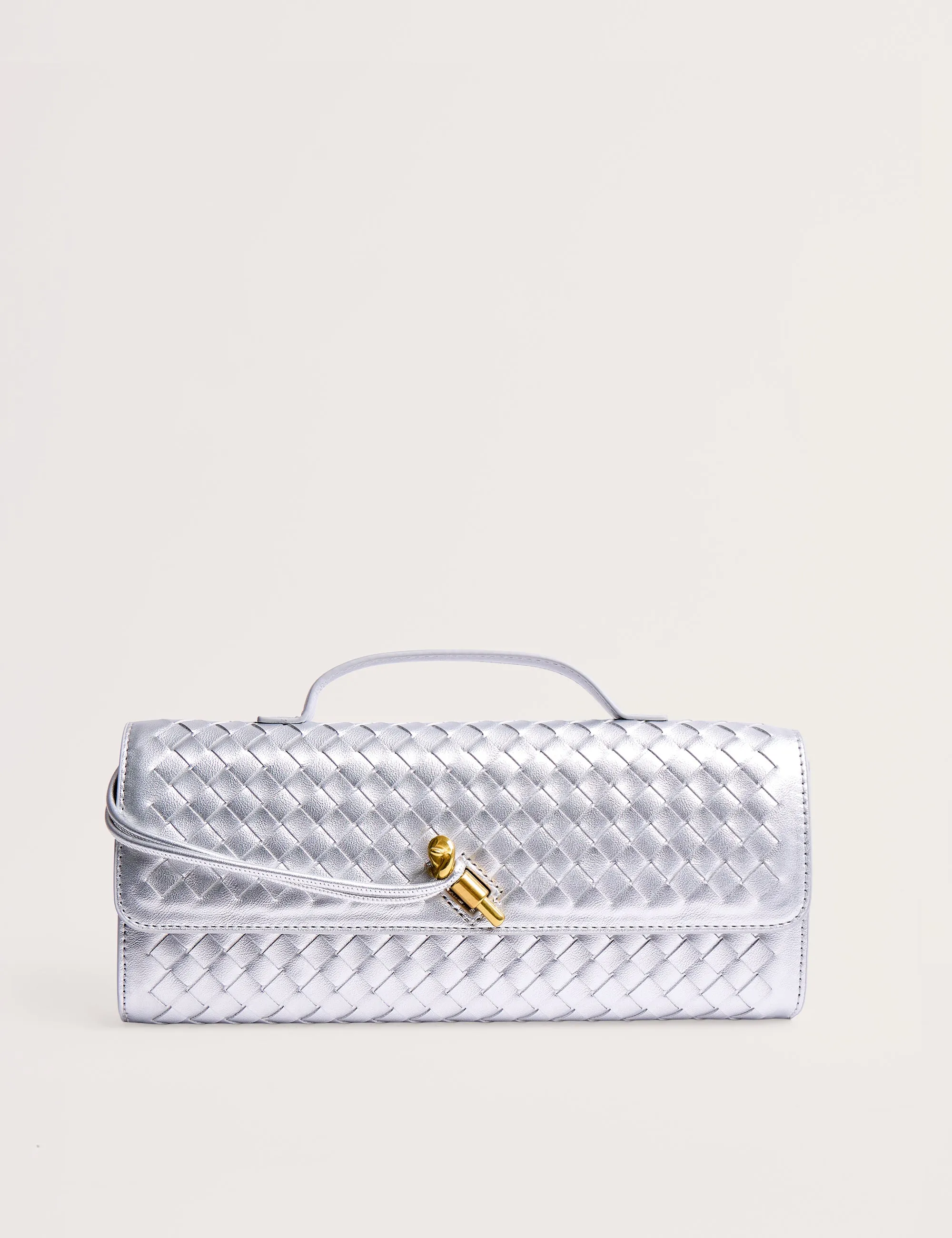 The Rose Metallic Silver Weave Rectangle Clutch Bag sold by Public Desire