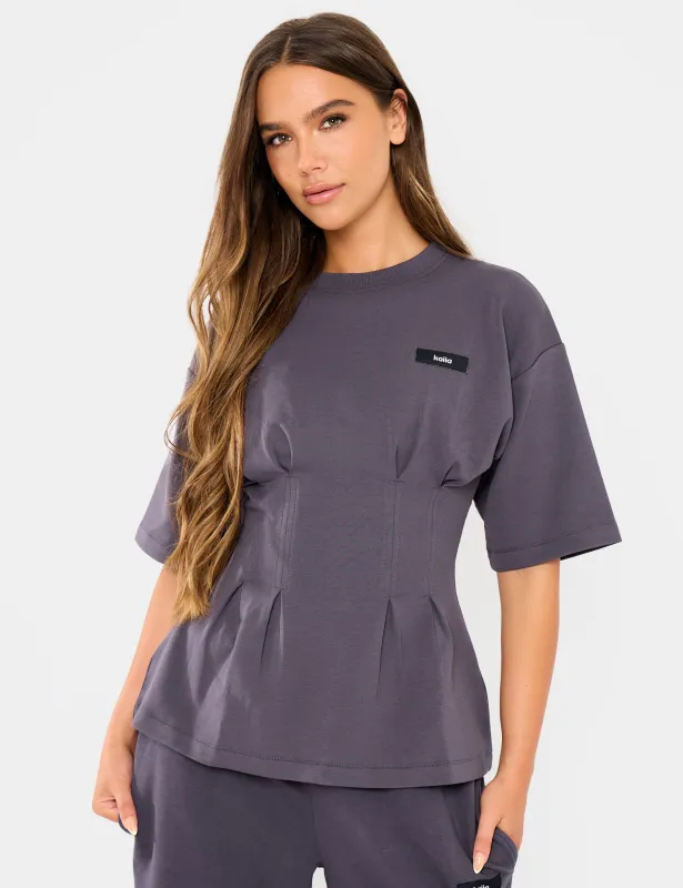 Kaiia Interlock Cinched Waist T-Shirt Midnight Charcoal made by Public Desire