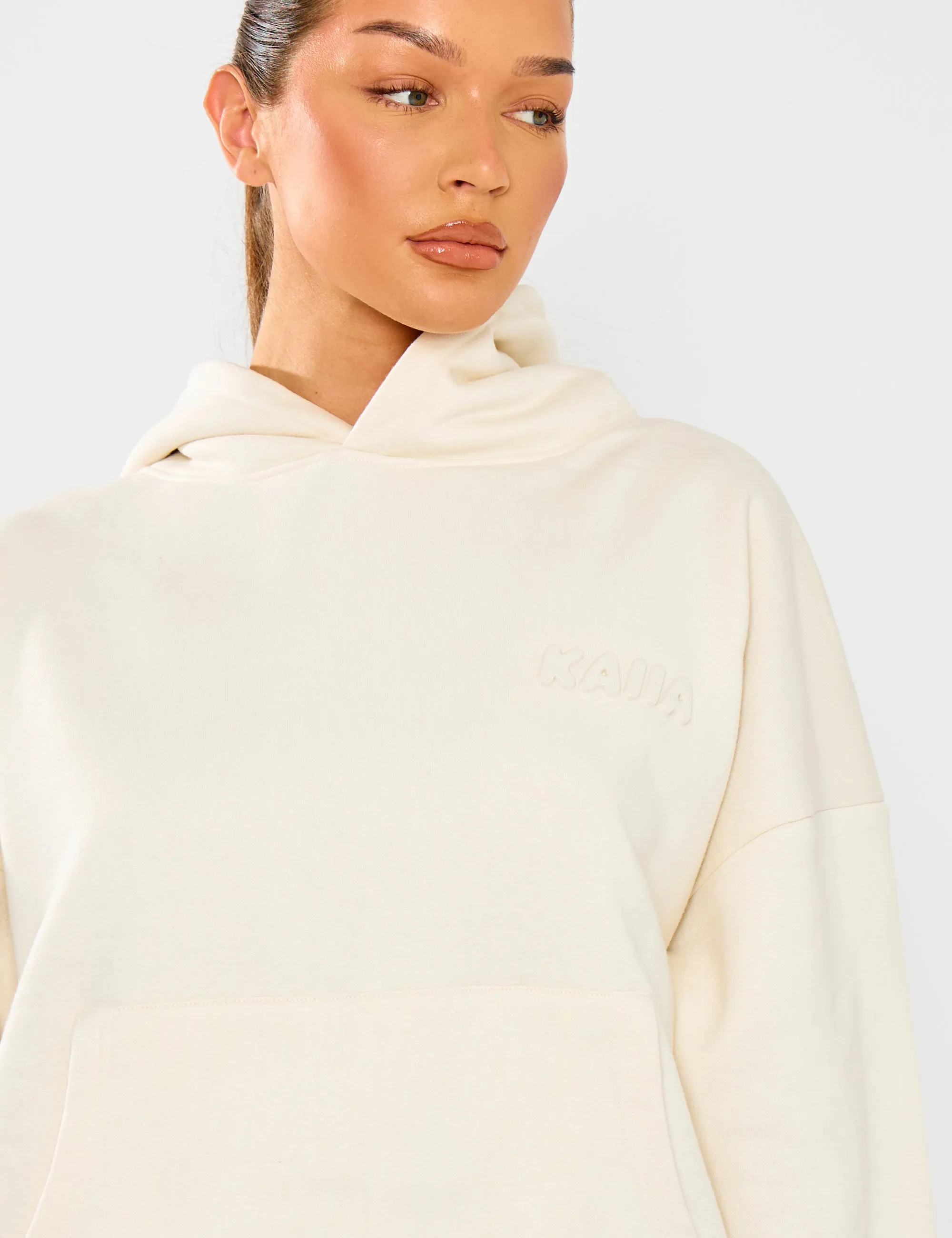 Kaiia Embossed Bubble Logo Oversized Hoodie Almond Milk sold by Public Desire product image thumbnail 3